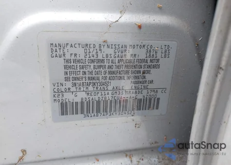 2019 Nissan Sentra Sv from USA, damaged, VIN 3N1AB7AP3KY304521